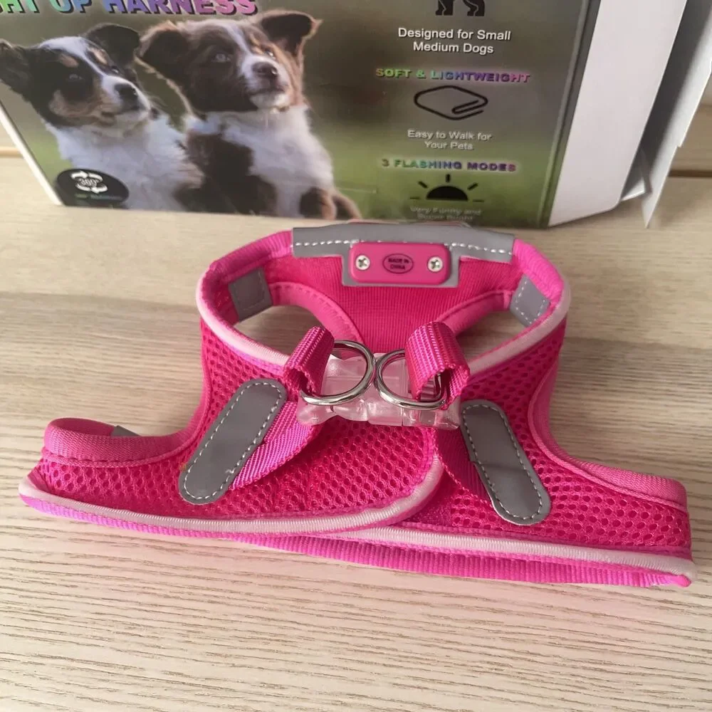 🆕 Feycig LED Light Up Rechargeable Dog Harness in Hot Pink